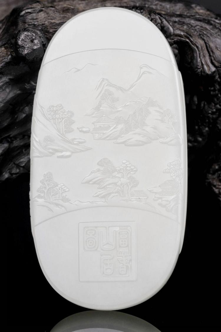中国　玉石白玉彫刻　林權作　白玉樽　証明書・鏡面台付　V　R8720 中国 玉石白玉彫刻 林權作 白玉樽 証明書・鏡面台付 V R8720